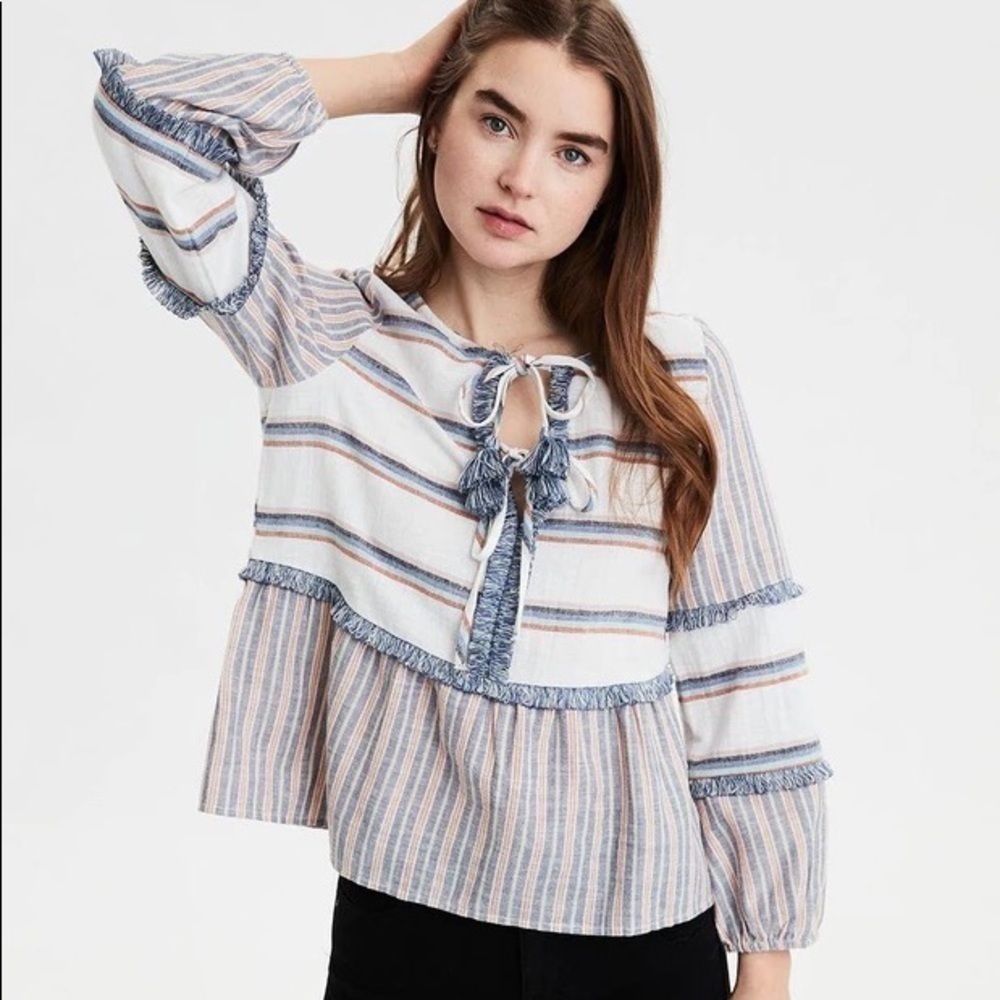 American Eagle Long Sleeve Boho Striped Top - M